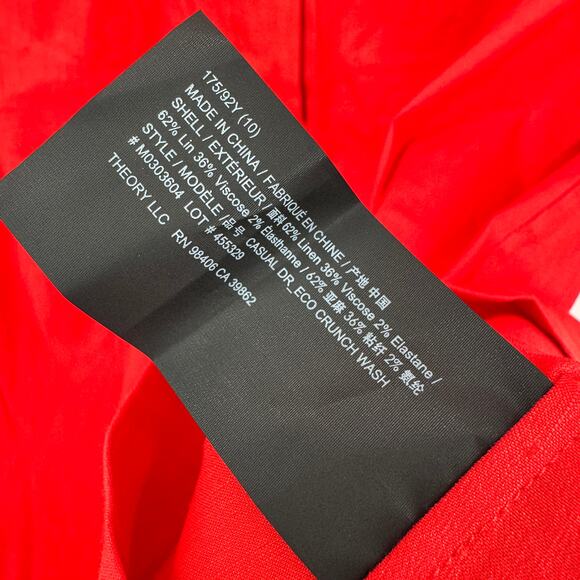 Theory Eco Crunch Dress Womens 10 Poppy Red Belted Good Linen Blend Coastal NEW - Picture 10 of 14